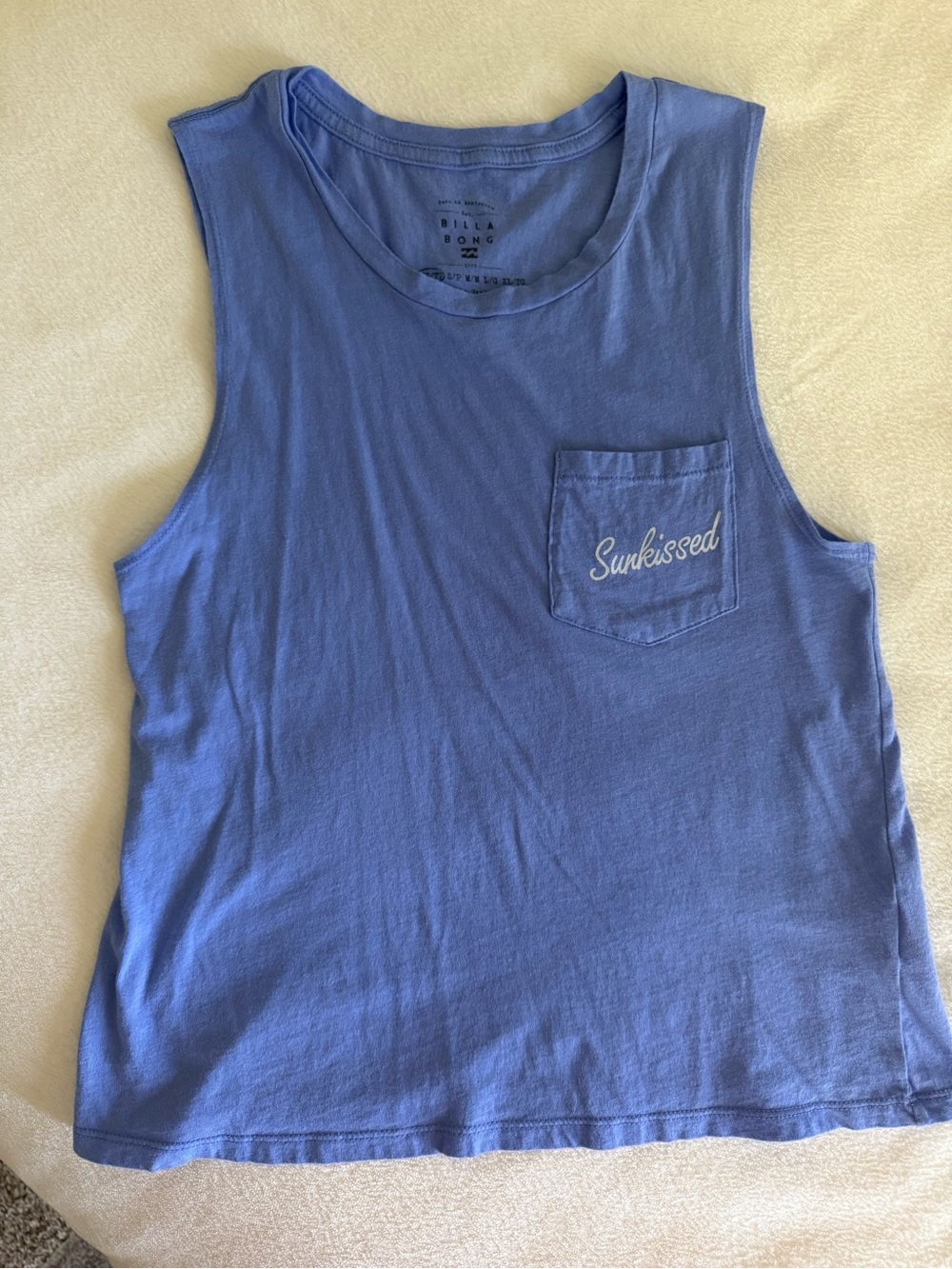 Billabong Blue Muscle Tank with 'Sunkissed' Pocket Script
